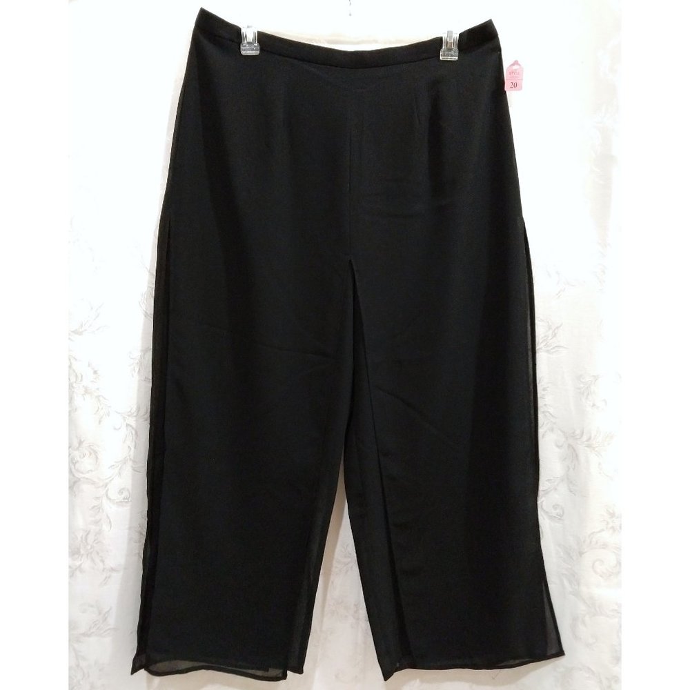 Vintage 90s Carwash Pants Black Chiffon 20W / 20P Wide Leg Flowy Formal Party